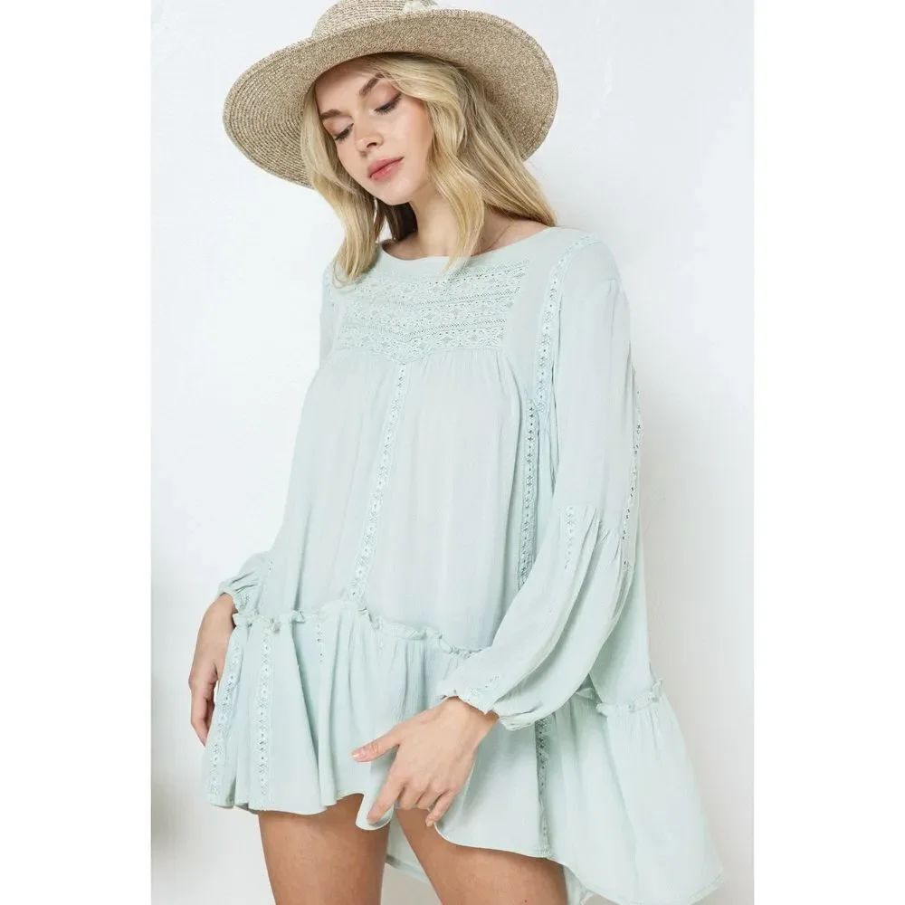 ✨BOHO SOLID LACE RUFFLE TUNIC TOP✨ - Picture 7 of 8